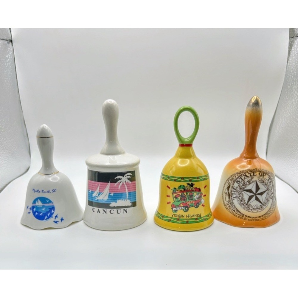 Vintage Porcelain Souvenir Bells Texas Cancun‎ Myrtle Beach Virgin Islands READ: